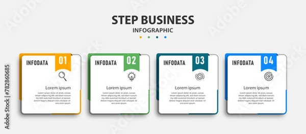 Fototapeta Step Business infographics design template. timeline with 4 options. can be used for workflow diagram, info chart, web design. vector illustration.