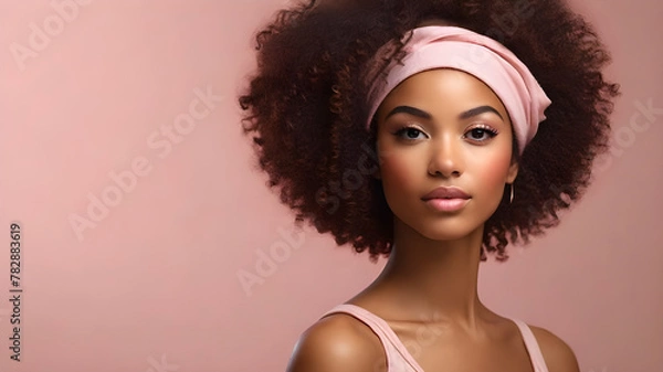 Obraz A Young Afro-American Woman with Fresh Skin and a Captivating Gaze - Generated by AI.