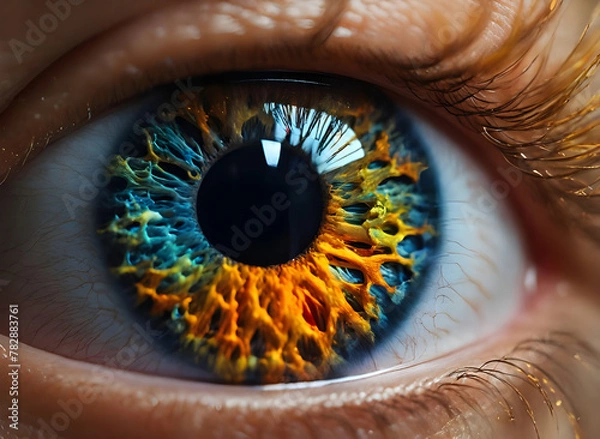 Obraz Extreme Close-Up of Partial Iris Heterochromia with Radiating Colors - Generated by AI.