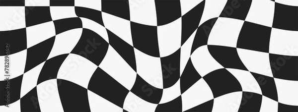 Fototapeta Psychedelic Checkerboard. Abstract groovy background. Hippie horizontal backdrop. Y2k aesthetic. Retro funky vector illustration. Pattern in trendy 70s cartoon style.