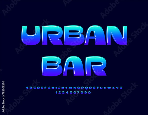 Obraz Vector modern Signboard Urban Bar. Trendy Glossy Font. Exclusive Alphabet Letters and Numbers.