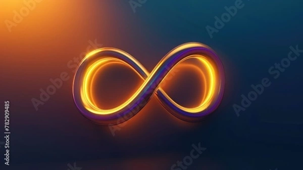 Fototapeta Neon symbol loop sign light background 3d line abstract infinite glow digital gold shape concept icon 8. Loop symbol neon circle effect limitless wave Generative Ai