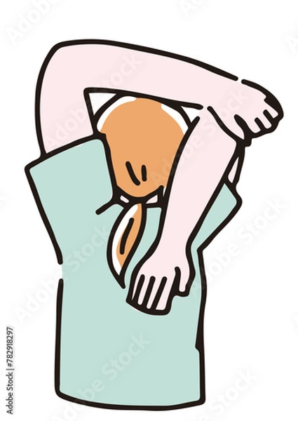 Fototapeta 首・肩のストレッチをしている女性　肩を伸ばす　後ろ姿