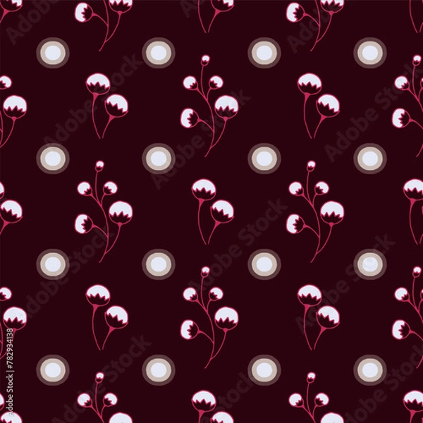 Fototapeta Vector maroon seamless pattern background: Glowing Crownberry.