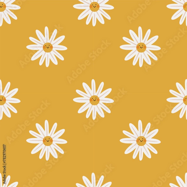 Fototapeta Flower vector ilustration seamless patern.Yellow background.Great for textile,fabric,wrapping paper,and any print.
