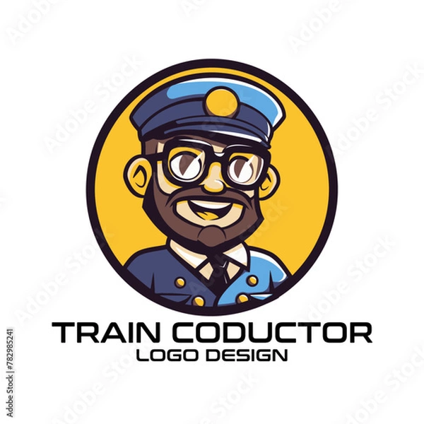 Obraz Train Conductor Cartoon Vector Logo Design