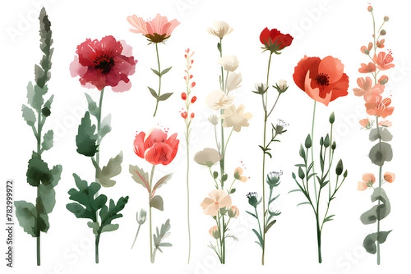 Obraz Colorful flowers hand drawn collection isolated on white background