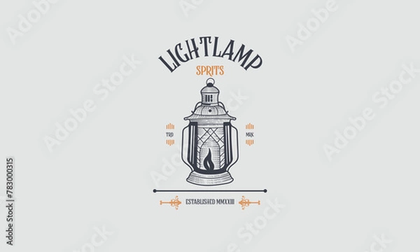 Fototapeta Vintage Lantern Logo for Light Lamp Spirits - Monochromatic Design