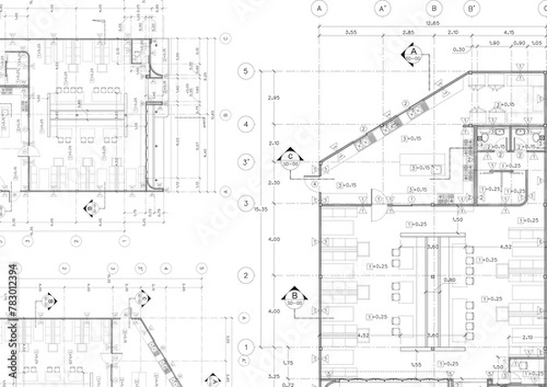 Fototapeta Floor plan designed building on the drawing.
