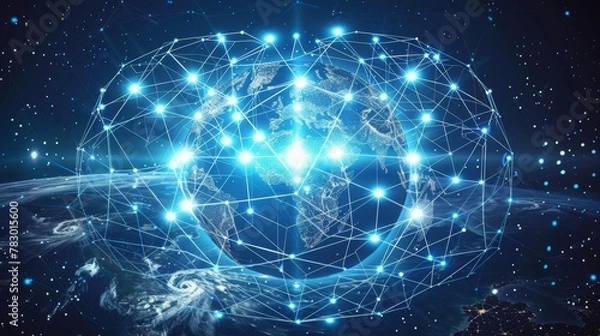 Fototapeta Global Connectivity: A 3D vector illustration of a globe surrounded by a digital network