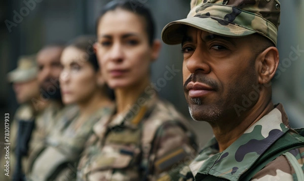 Fototapeta diverse middle aged military men and women, Generative AI 