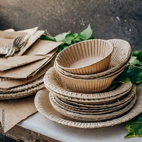 Fototapeta Paper plates used for recycling. style life