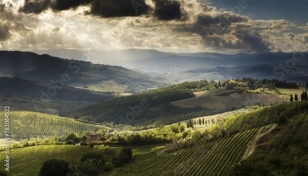 Fototapeta view of vineyards in the tuscan valley