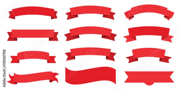Fototapeta Ribbon, banner or tag vector art set. Flat red color.
