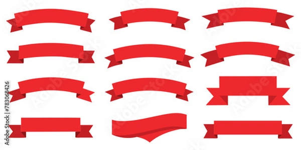 Fototapeta Ribbon, banner or tag vector art set. Flat red color.
