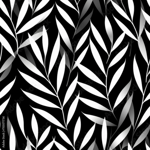 Fototapeta stencil pattern, modern leaves design, black and white high contrast, sharp clean lines, space between items