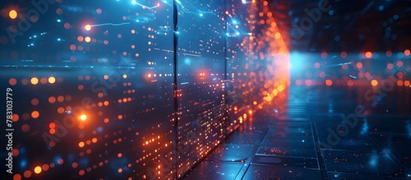 Fototapeta Blurred Visuals of a Virtual Reality Escape Room Where Players Navigate Puzzles and Digital Obstacles in a Futuristic Sci Fi Tone