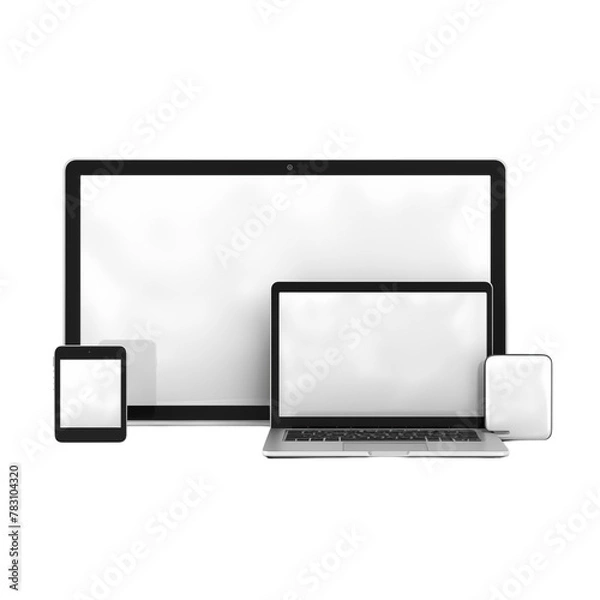 Fototapeta Laptop and phone cutout isolated on transparent background