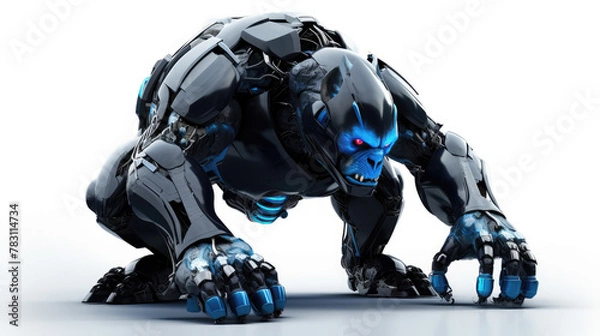 Fototapeta Gorilla robot, robotic animal isolated over white background. Generative AI