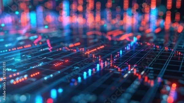 Fototapeta Dynamic Digital Interface Showcasing Financial Market Data and Investment Trends Over Time