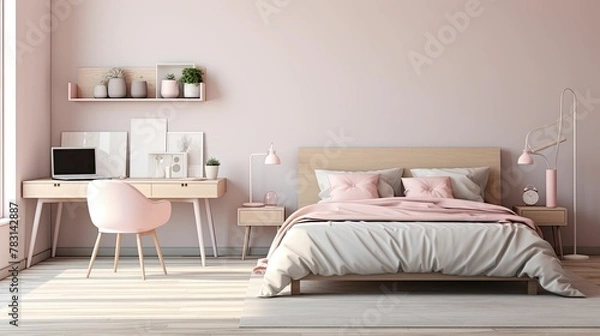 Fototapeta minimalist pink teenage bedroom