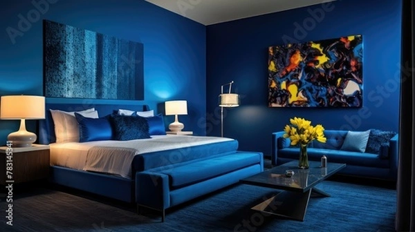 Fototapeta modern hotel room blue