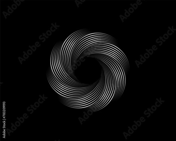 Fototapeta Metallic Abstract Flower Vortex, vector geometric circles logo design isolated on black background. Technology round in wave elements