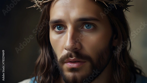 Obraz Jesus Sacred Style, Mercifully Looking Ahead with Kindly Blue Eyes