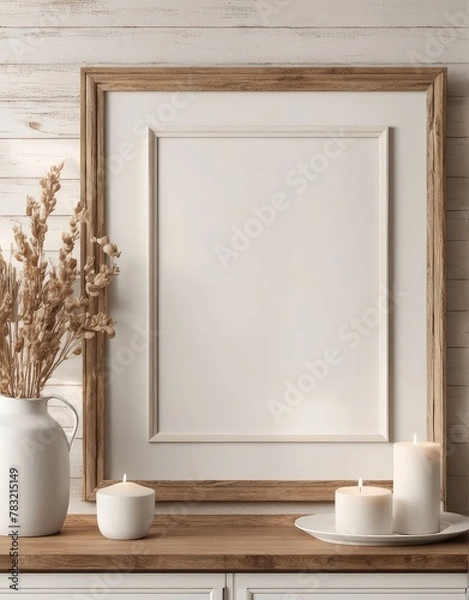 Fototapeta Close-up frame mockup in farmhouse interior, 3d rendering