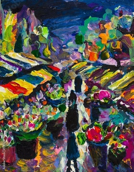 Fototapeta painting of a flower market 