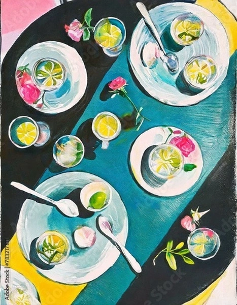 Fototapeta table setting with flowers