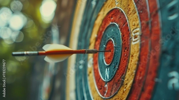 Fototapeta set goals for work. dart aiming at the target center business. goal, aiming marketing target metaphor, Succeed dart board, defines objectives, success investment ideas, winner, Generate by AI