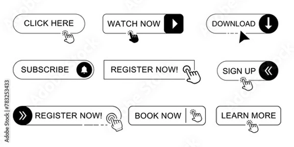 Fototapeta Read More, learn more, buy now, download, watch now, book more colorful button set. UI UX website button 