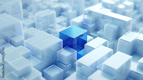 Fototapeta A blue cube is placed on top of a white cube