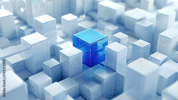 Obraz A blue cube is placed on top of a white cube