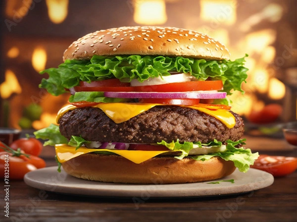 Obraz Bitten cheeseburger on a plate