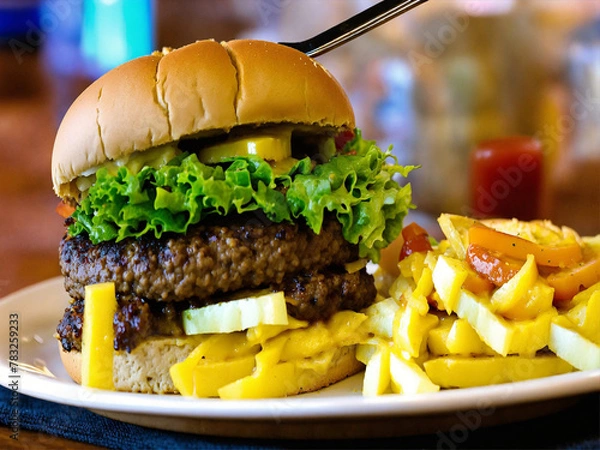 Obraz Bitten cheeseburger on a plate