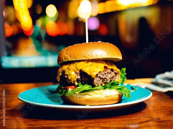 Obraz Bitten cheeseburger on a plate