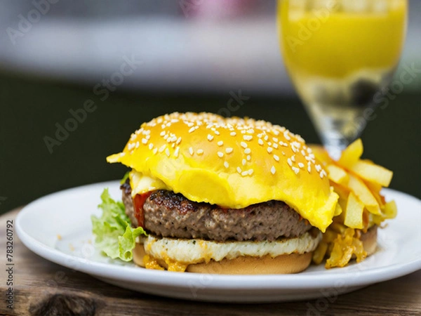 Obraz Bitten cheeseburger on a plate