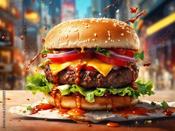 Obraz Bitten cheeseburger on a plate