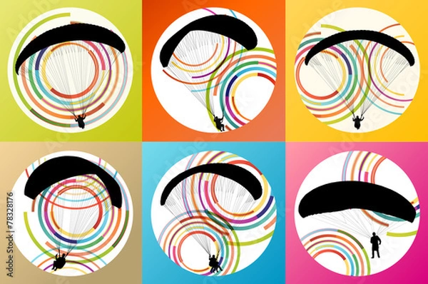 Fototapeta Paragliding active sport background set vector concept