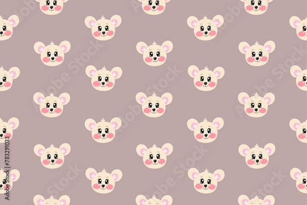 Obraz Seamless pattern with vector kawaii little cute mouse face or head for kids, baby, children nursery, fabrics