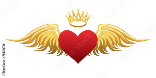Fototapeta Heart with Wings and Crown Emblem Isolated on White