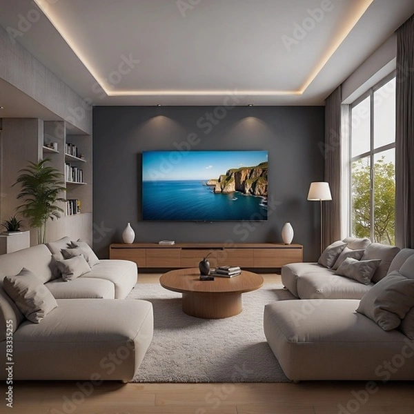 Fototapeta Modernes Home Kino. Generative AI Technologie