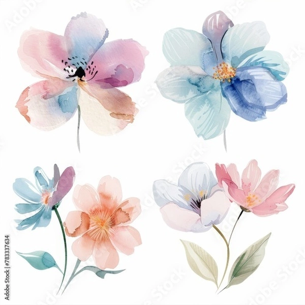 Fototapeta set of watercolor flowers