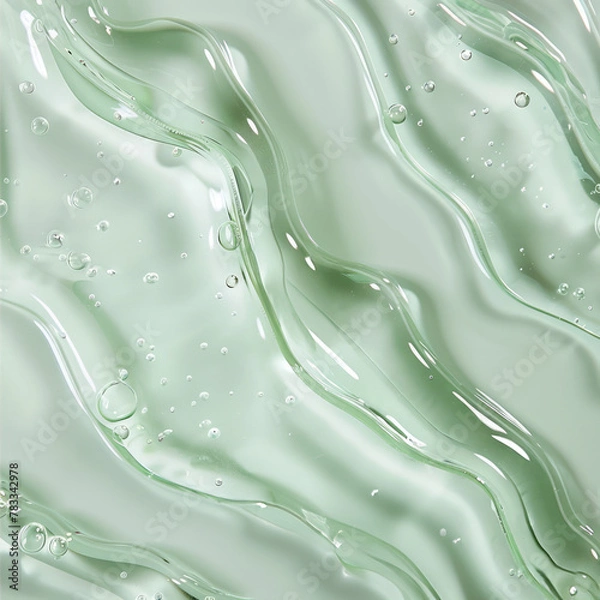 Fototapeta Close up of a transparent green aloe cream texture