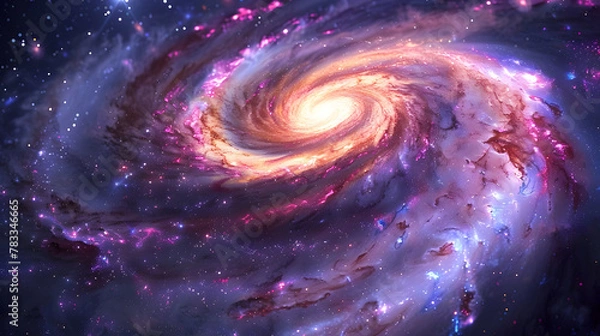 Fototapeta Spiral galaxy in the universe, colorful illustration in red, blue, purple, orange