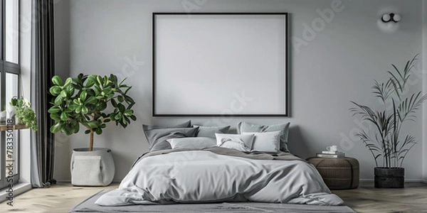 Fototapeta Mockup frame in bedroom, Entire room visible. 3d render.