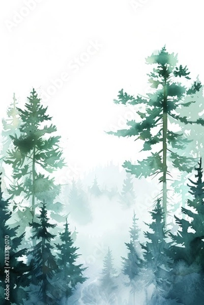 Obraz Misty forest with trees in fog