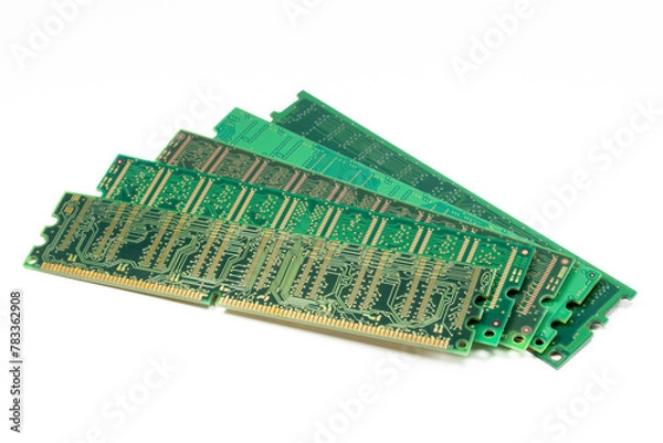 Obraz Closeup of five computer memory modules isolated on white background